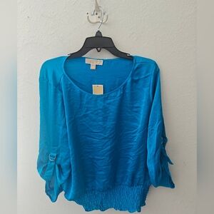 Michael Kors Turquoise Long Sleeve Blouse Top